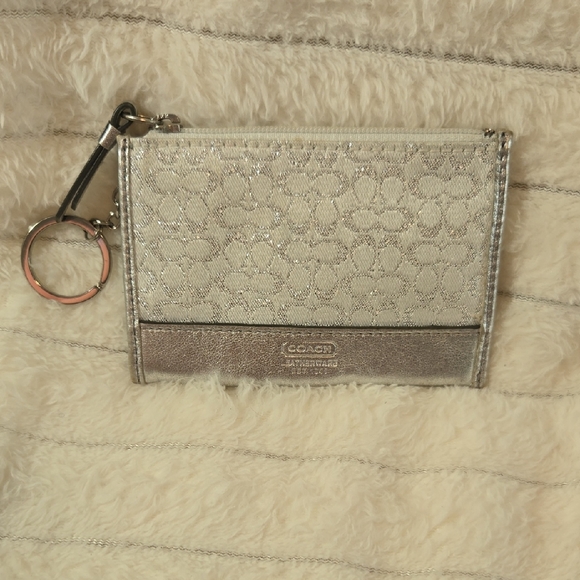 Coach Metallic Silver Key Holder Pouch - Picture 1 of 5